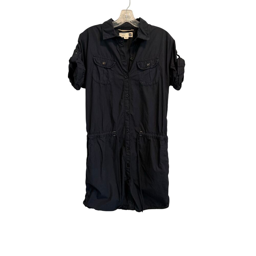 GAP Black Button Cargo Utility Dress Sinched Waist Front Pockets- Small